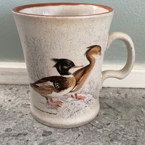 Vintage 1970s Northcraft Korea Stoneware Mug: Red-breasted Merganser Pottery